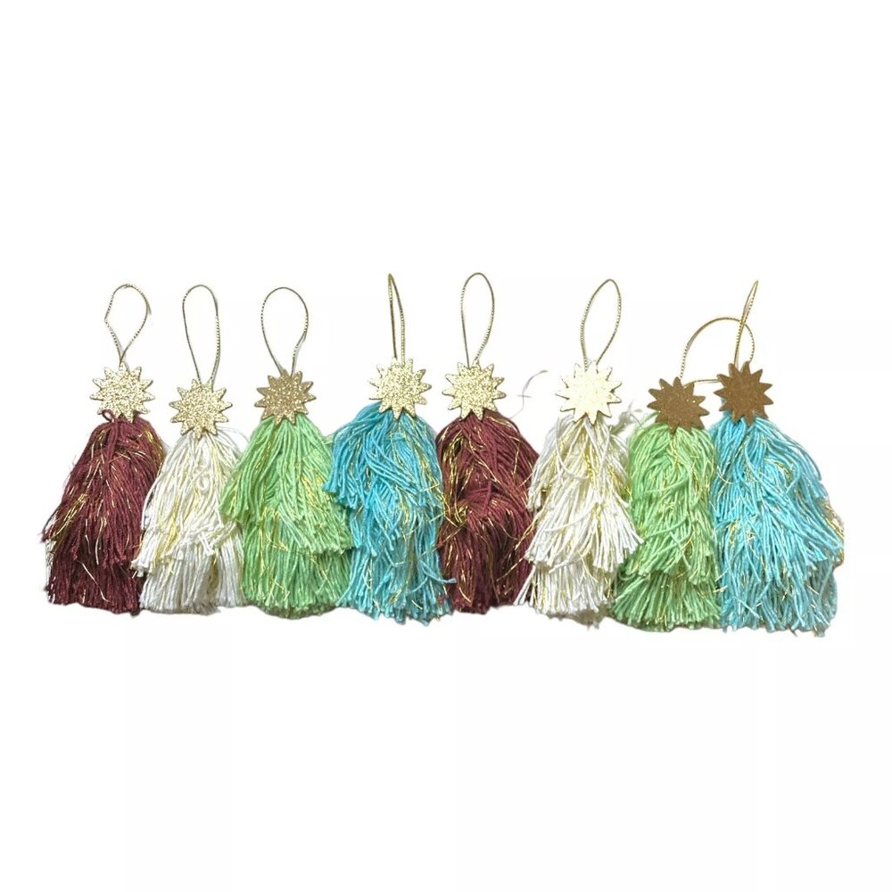 8 Tassel Christmas Ornaments with Gold Stars 5" Bohemian Decoration